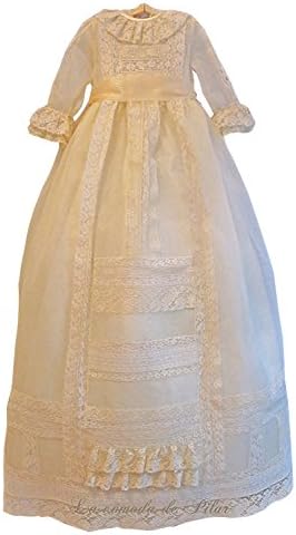 Kelaixiang Ivory Lace Satin Long Sleeves Christening Gown for Baby Girl
