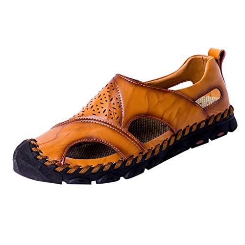KawaiineMens Outdoor Sandals Hiking Camping Sandals Genuine Leather Fisherman Shoes Brown