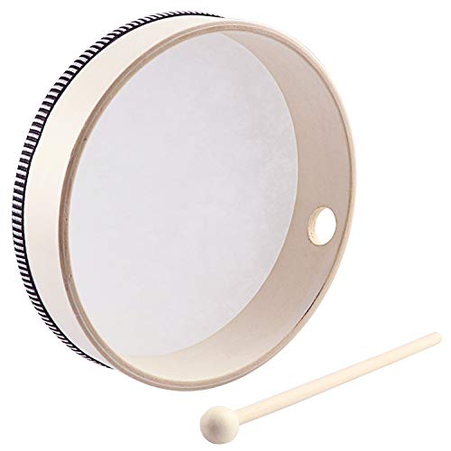 HiGift 3 Pack Hand Drums Kids Percussion Wood Frame Drum with Wooden Drum Beater-12 Inch & 10 Inch & 8 Inch - Thumbnail 2