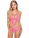 ADOME Sexy Lingerie for Women Teddy One Piece Lace Bodysuit(Pink,M)