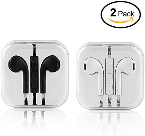 HaRuion Apple Earbuds/Headphones/Headsets/Earphones with Remote and Mic 3.5mm Jack Corded Earbuds Compatible with iPhones, iPads, iPods, Samsung Galaxy and Android Cell Phones, 2 Pack-White&amp;Black
