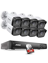 ANNKE Sistema de vigilancia de 8 canales 5 MP H.265+ Sistema de seguridad 4 K PoE NVR + 8 x cámaras de seguridad PoE IP de 5 MP para exteriores Impermeable + 2 TB HDD, soporte de visión nocturna de 100 pies Onvif, 7 24 Remote Home Monitor
