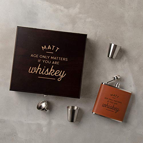 Personalized-Age-Only-Matters-Hip-Flask-Set-Unique-40th-50th-60th-Birthday-Gift-Whiskey-Gifts-for-Men-Engraved-Vegan-Leather-6oz-Alcoholic-Drink-Container-With-2-Cups-and-Funnel