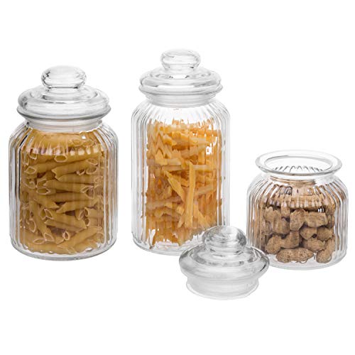 MyGift 22oz / 32oz / 44oz Vintage Ribbed Glass Apothecary Jars, Storage