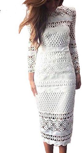 celebritystyle Crochet Guipure Lace midi Dress Bust 37" Waist 29" Hip 39" (M, white1)