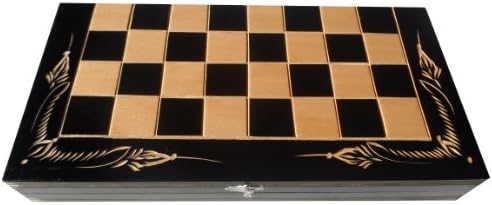 Hand Crafted Beech Wooden Chess And Backgammon Set 32 x 32 cm (Black/Natural)