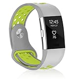POY Replacement Bands Compatible for Fitbit Charge 2, Adjustable Breathable Wristbands with Air Holes Straps, Large Gray Yellow 1PC