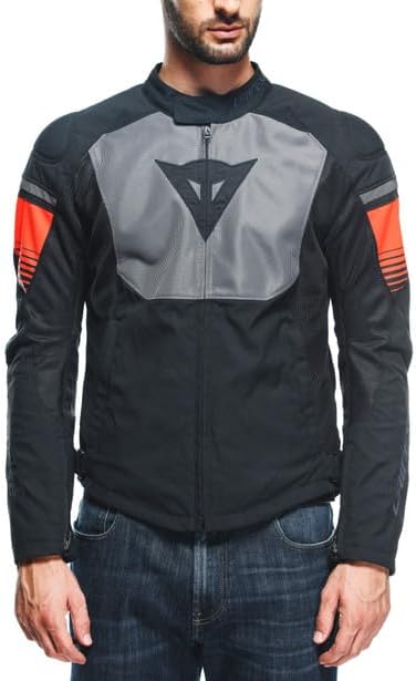 - Air Fast Tex Jacket, Sommer Motorradjacke, Quickdry Gewebe, Weiche Schulter Und Ellbogenprotektoren, Motorradjacke Für Herren, Schwarz/Grau/Fluo Rot, 44