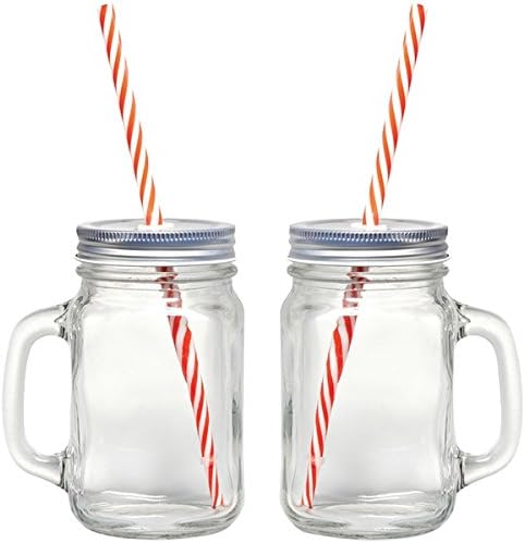 Starfrit 2-Pack Mason Jar Mugs with Reuseable Straws, Clear