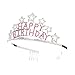 SWEETV Happy Birthday Tiara Crown for Girls & Women, Rhinestone Bday Crown with Comb, Crystal Birthday Party Hat Gift Princess Headpieces, Pink
