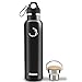 Stainless Steel Water Bottle, Fnova Flask 35oz/17oz Insulated Double Walled Vacuum Thermos with Carry Loop Cap, BONUS A Cleaning Brush (32oz black)