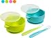 Silicone Baby Bowls Dishwasher/Microwave Safe Non-Slip for Babies/Toddlers/Kids Includes 2 Bowls 2 Soft Spoons and 2 lids BPA Free (Green & Blue)