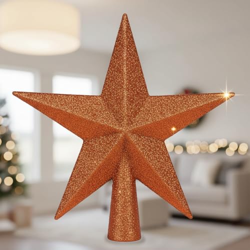 YYCRAFT Glitter Star Tree Topper Christmas Decoration-8 Inch,Orange