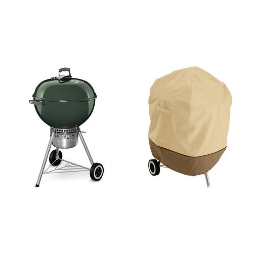 Weber 14407001 Original Kettle Premium Charcoal Grill, 22-Inch, Green with Classic Accessories Cover