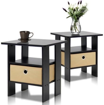 Furinno Petite End Table Bedroom Night Stand, Set of 2 - Espresso