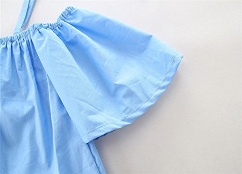 Little Girl Summer 2Pcs Outfits, Toddler Kids Baby Off Shoulder Tops + Floral Strap Skirt Dress Clothes Set (Blue, 2T)