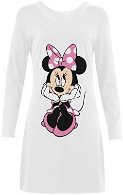 Women's Minnie Mouse Sleep Dress Nightshirt Sleep T-Shirt Long Sleeve White