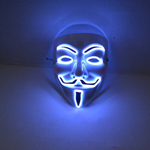 Blue El Wire Rave LED Mask Light up Guy Fawkes Anonymous V for Vendetta Mask Buy Online in