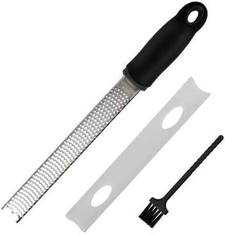 Empino Citrus Lemon Zester &amp; Cheese Grater - Razor Sharp Stainless Steel Grater for Parmesan Cheese, Potato, Ginger, Garlic, Nutmeg, Chocolate, Vegetables - Safety Cover &amp; Brush Included - Black