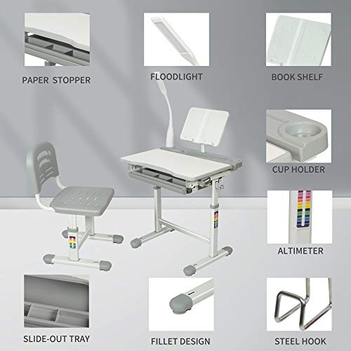 Diroan Kids Functional Desk and Chair Set, Height Adjustable Children