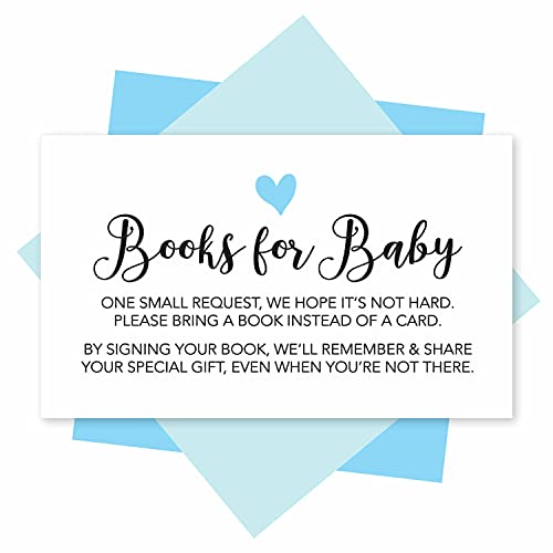 Hadley Designs 25 Books For Baby Shower Request Cards - Blue Baby Shower Invitation Inserts, Book Request Baby Shower Guest Book Alternative, Bring A Book Instead Of A Card for Boys