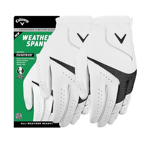 Callaway Golf Weather Spann Golf Glove, Two Pack, Mens Left Hand, M/L