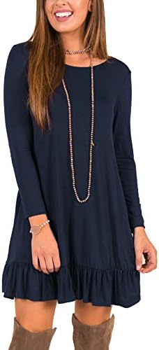Bauihr Womens Long Sleeve Casual Loose Swing T Shirt Dress With Pockets,Navyblue,Medium