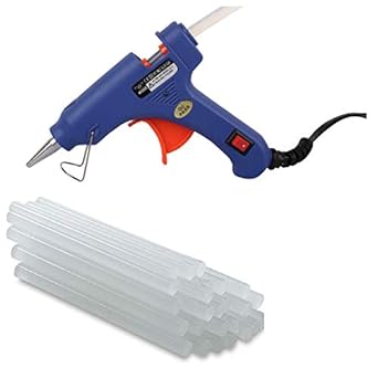 Wadro (SUPER/4K) 40W 40WATT Mini HOT MELT GLUE GUN (ON OFFSwitch & LED Indicator) With 15 Long Glue Sticks(7mm) (Blue)