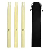 Sywon 5A Drumsticks Hard Maple Wood Drum Sticks Wood Tip Student Drum Sticks with Carry Bag, 3 Pairs