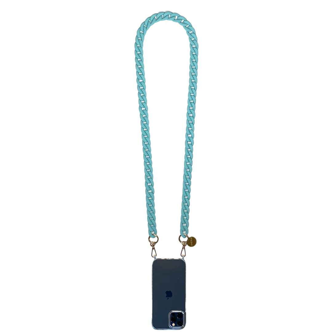 GEMSTRAP Phone jewelry chain - Smartphone necklace - 120cm - Ultra-resistant resin with golden carabiners and universal phone attachment - Matte South Sea Blue color - Small — image 1