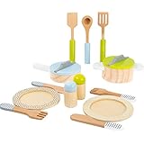 Small Foot Wooden Toys 15 piece Dining & Cutlery wooden playset for Children Play Kitchens designed for children ages 2+