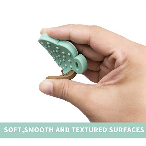 AmazingM Baby Teething Toys,Food Grade Silicone Ice Cream Teether Toy with Pacifier Clip Holder Set for Newborn Babies,BPA Free,Freezer Safe (Green)