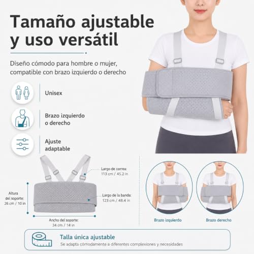 Cabestrillo Inmovilizador de Hombro Adulto Ajustable, Cabestrillo para Brazo Izquierdo y Derecho, Transpirables y Cómodas, Talla Unica que Se Adapta a La Mayoría de Las Personas