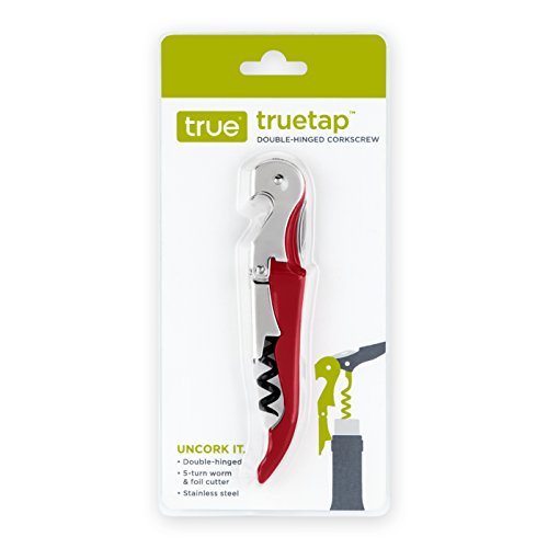 True TrueTap Metallic Red Double Hinged Waiter’s Corkscrew, Stainless