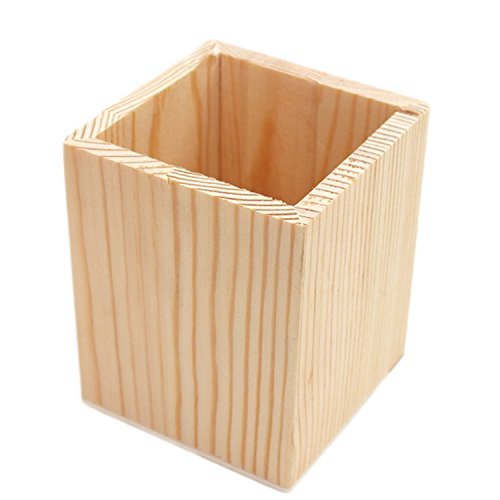 Bamboo Wooden Office Desk Organizer Pen Pencil Container Holder (Square)