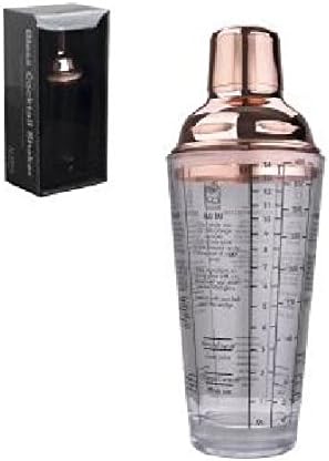 Cocktail Shaker Glass 14oz With Rose Gold Colored S/S Cover By Alliance Essentials - To Make Exceptional Tasting Cocktail Drink At Indoor Or Outdoor