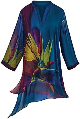 Cocoon House Women's Tunic Top - Bird of Paradise V-Neck and 3/4 Sleeve Blouse - Large/XL