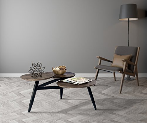 Aingoo Small Coffee Table Round Mid Century Vintage Steel Frame Side Table End Table for Living Room Brown
