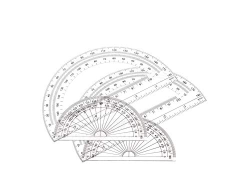 Math Protractors Plastic Protractor 180 Degrees, Clear, (2 Pack-4 in and 2 Pack-6 in)