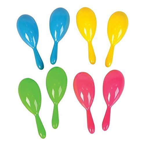 Kidsco Bright Neon Maracas - 24 Pcs 4” Colorful Funky Assorted Pairs Noise Maker Shaker - Musical Instrument for Fiesta Celebration, Salsa Themed Party, Cinco de Mayo - Educational Toys for Kids - by