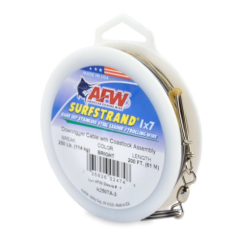 American Fishing Wire Surfstrand 1x7 Stainless Steel Downrigger Wire (Standard Assembly), 150 Pound Test, Bright Color, 300-Feet