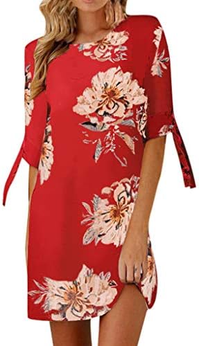 Paymenow Women Casual Floral Print Summer Mini Dress Fashion Short Sleeve Lace Up A Line Dress