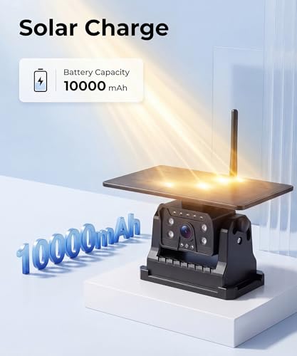 Rimoody WiFi Solaire Caméra de Recul sans Fil Caméra de Recul Magnétique avec Batterie 10000mAh & Recharge Type C, 7 Pouces IPS Écran IP69 Étanche Vision Nocturne pour Camion/Bus/Caravane/Camping Car