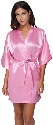 The BundWomen's Silk Robes for Bride Bridesmaid Short Satin Bathrobe Wedding Party Silky Loungewear
