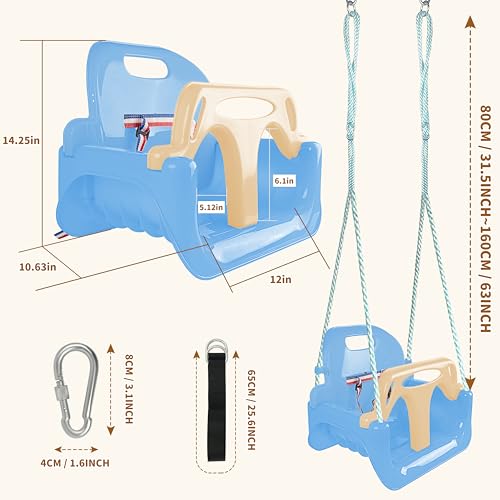KINSPORY Children's Swing, 3 in 1 Swing, Children's Garden Swing for Indoor and Outdoor (Light Blue)
