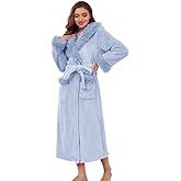 LYCY Womens Hooded Plush Long Robe, Soft Warm Fleece Bathrobe for Women Fluffy Cute Spa Robe