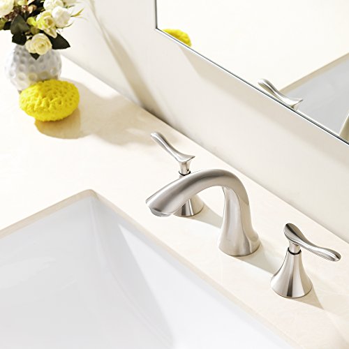 Comllen Best Modern Solid Brass Brushed Nickel 8 Inch Lavatory Widespread Bathroom Faucet, Bathroom Sink Faucet Without Pop Up Drain
