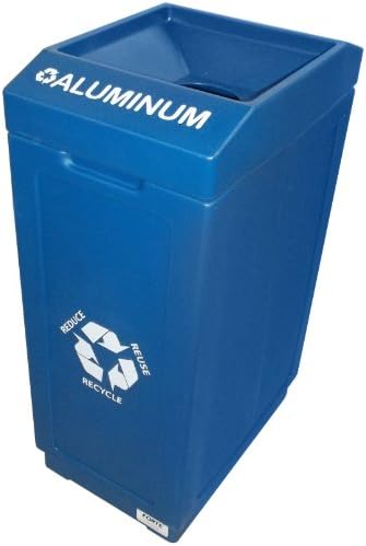 Forte Products 8001842 Open Top Recycle Bin with Aluminum Graphic, 14.5" L x 21.5" W x 36" H, Blue