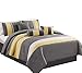 Chezmoi Collection Sunvale 7-Piece Yellow Grey White Embroidery Comforter Bedding Set, California King