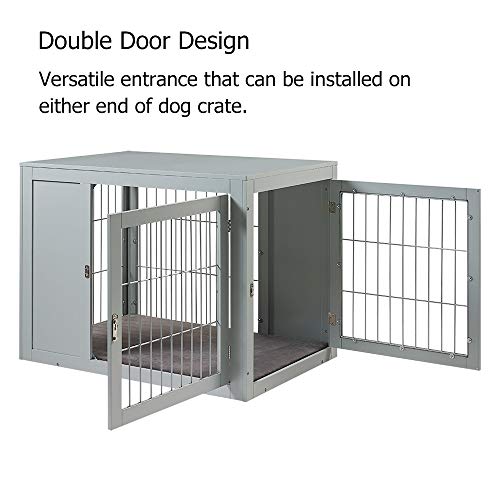 unipaws Furniture Style Dog Crate End Table with Cushion, Wooden Wire